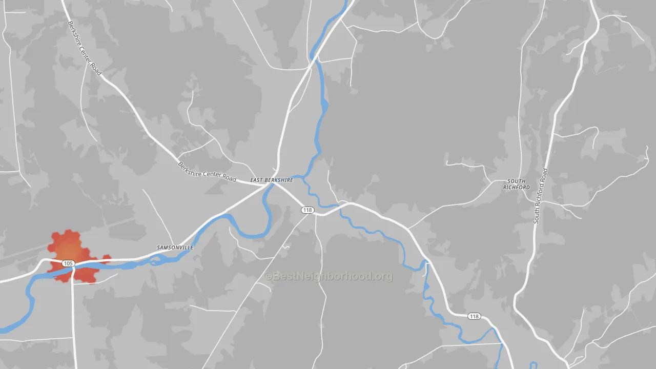 Walk Grade map of 05447, VT, walkable areas in green and car-dependent areas in red