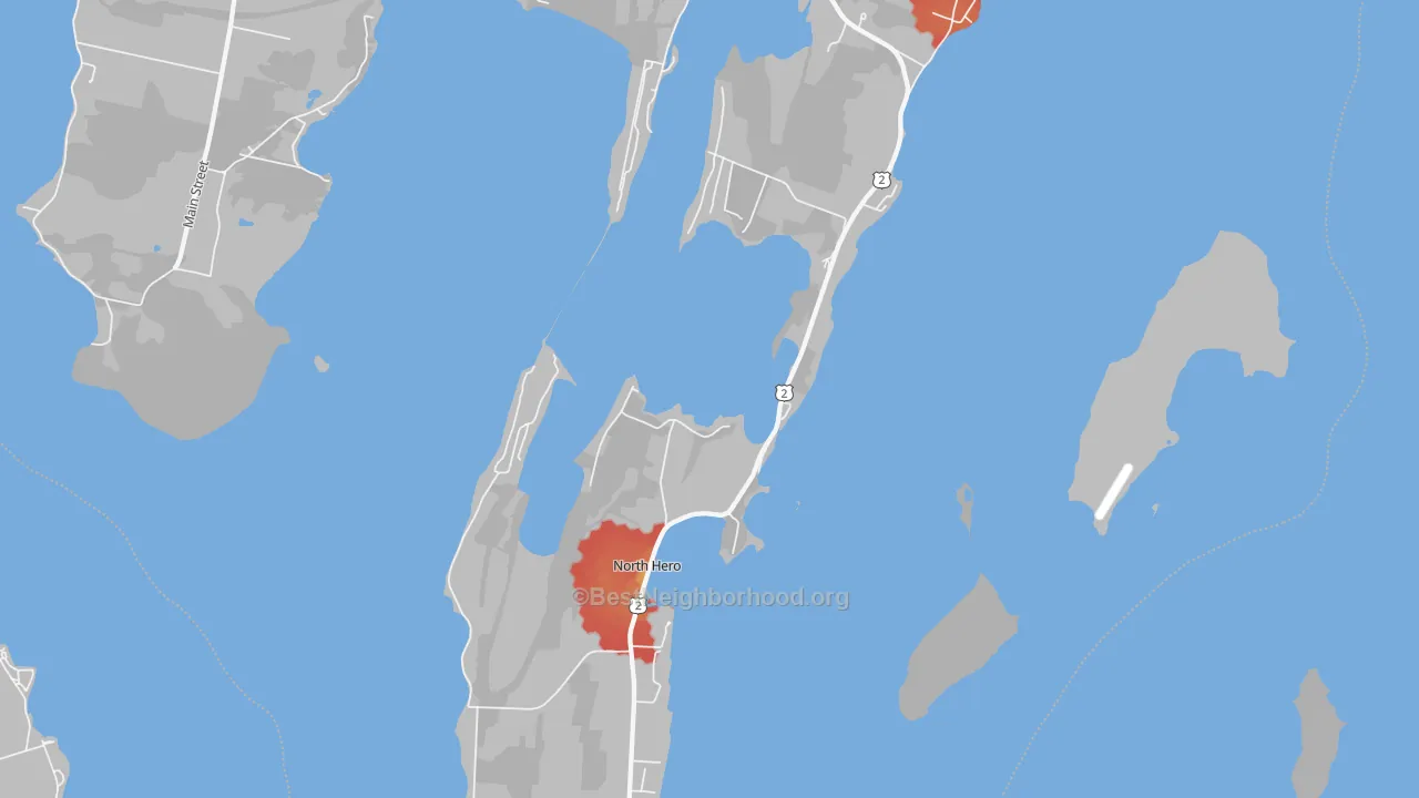Walk Grade map of 05474, VT, walkable areas in green and car-dependent areas in red