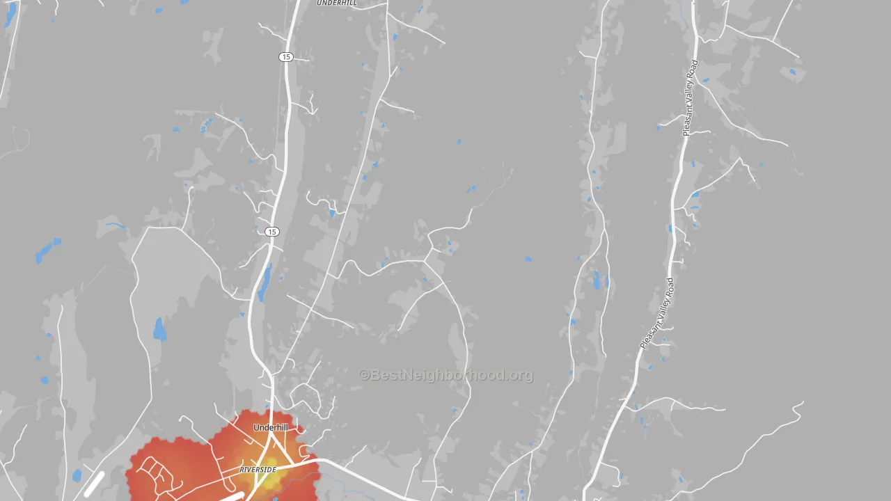 Walk Grade map of 05489, VT, walkable areas in green and car-dependent areas in red