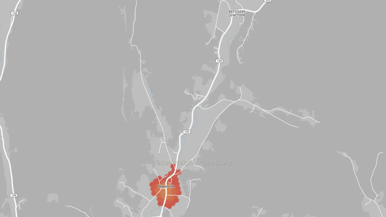 Walk Grade map of 05492, VT, walkable areas in green and car-dependent areas in red