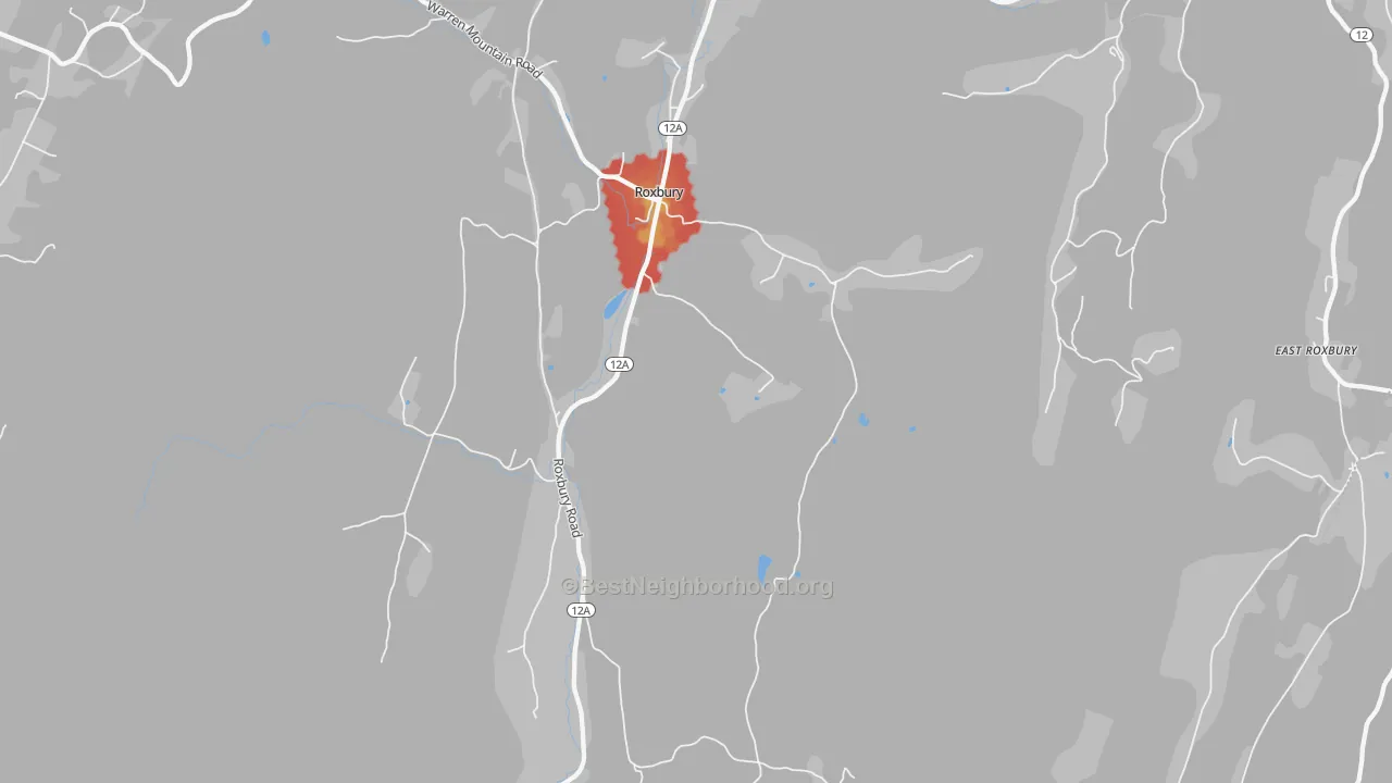 Walk Grade map of 05669, VT, walkable areas in green and car-dependent areas in red