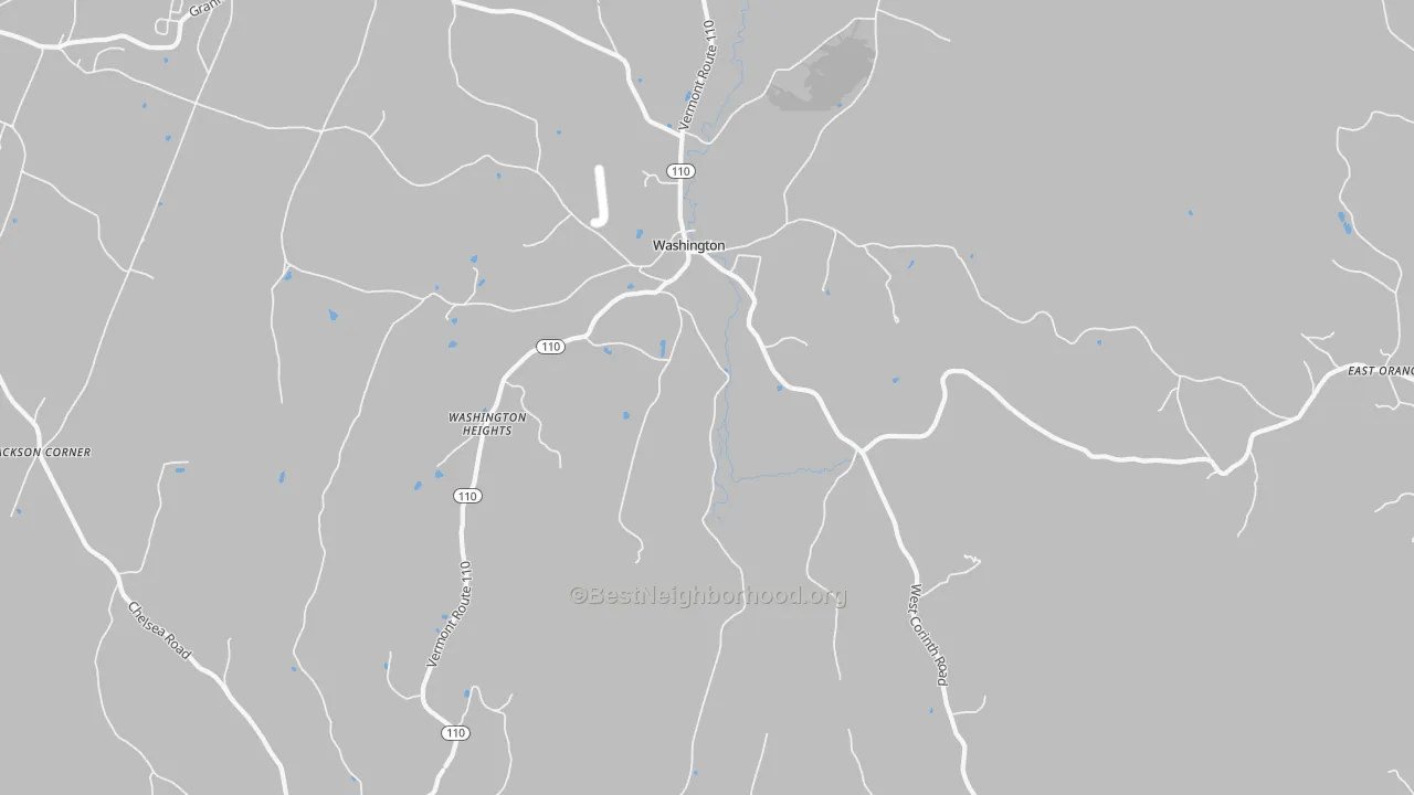 Walk Grade map of 05675, VT, walkable areas in green and car-dependent areas in red