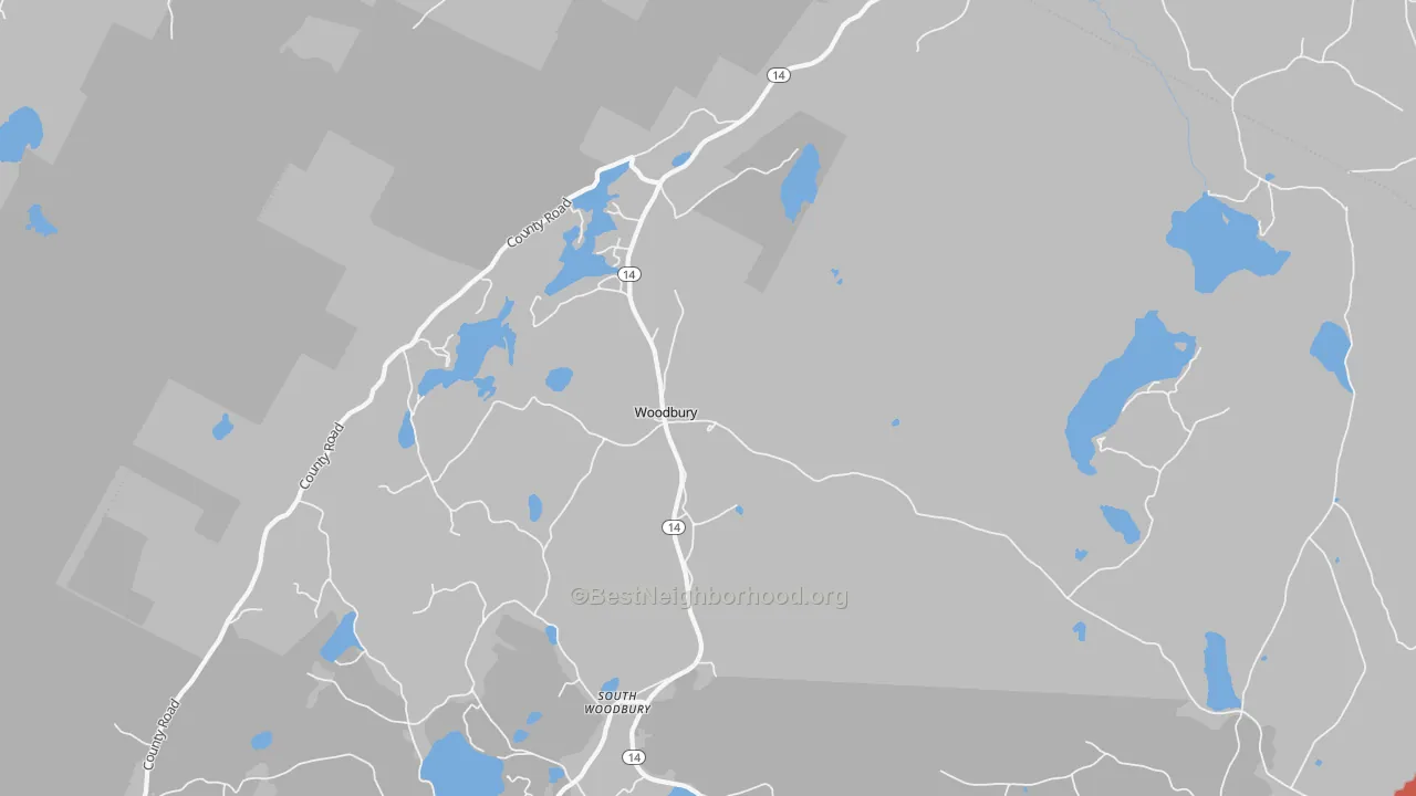 Walk Grade map of 05681, VT, walkable areas in green and car-dependent areas in red