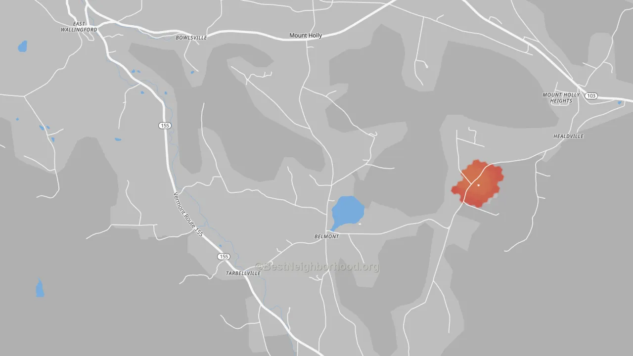 Walk Grade map of 05730, VT, walkable areas in green and car-dependent areas in red