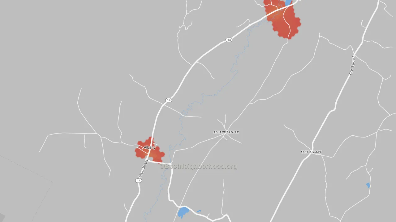 Walk Grade map of 05820, VT, walkable areas in green and car-dependent areas in red