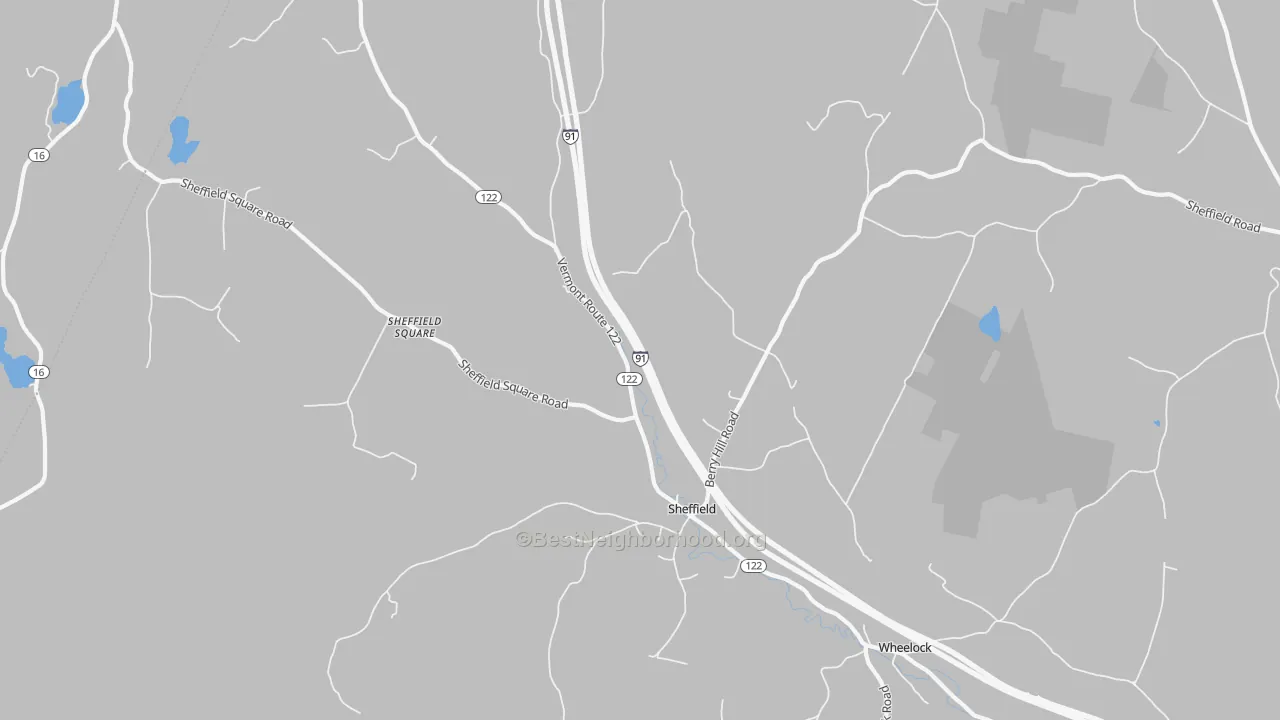 Walk Grade map of 05866, VT, walkable areas in green and car-dependent areas in red