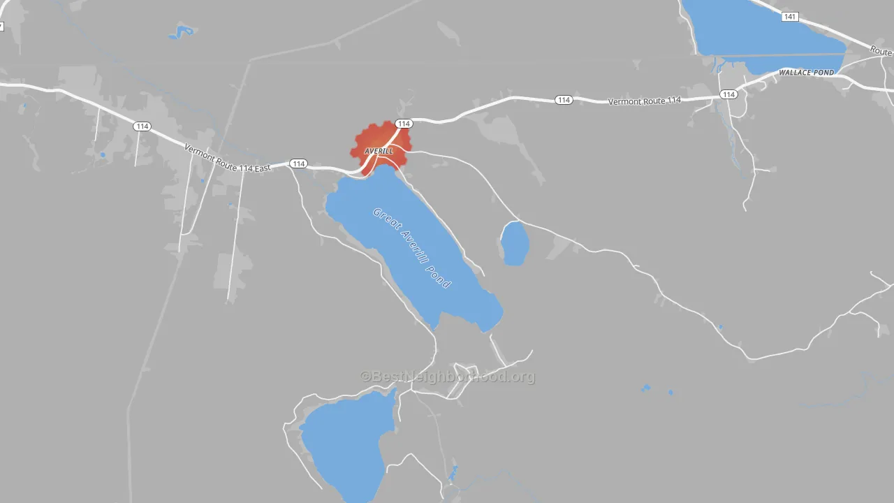 Walk Grade map of 05901, VT, walkable areas in green and car-dependent areas in red