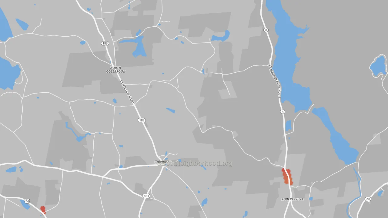 Walk Grade map of 06021, CT, walkable areas in green and car-dependent areas in red