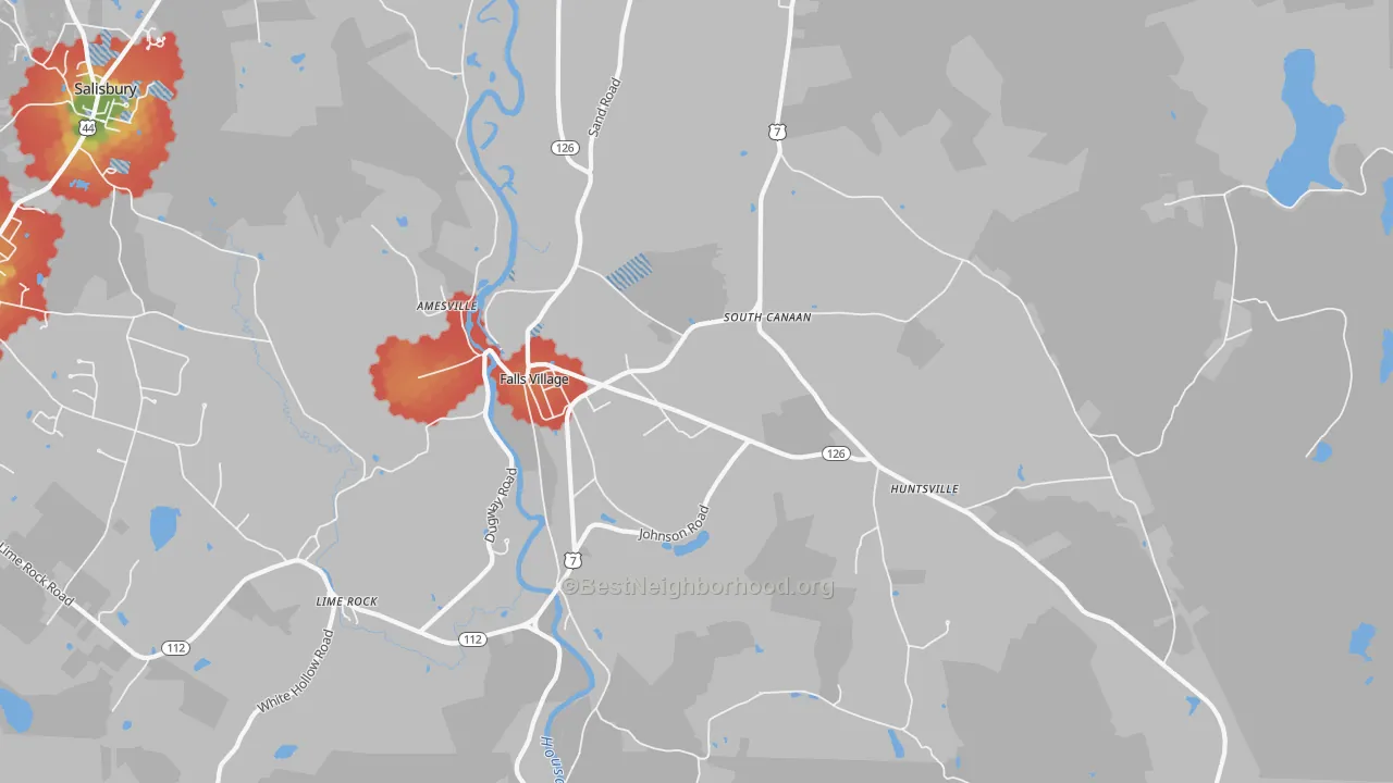 Walk Grade map of 06031, CT, walkable areas in green and car-dependent areas in red