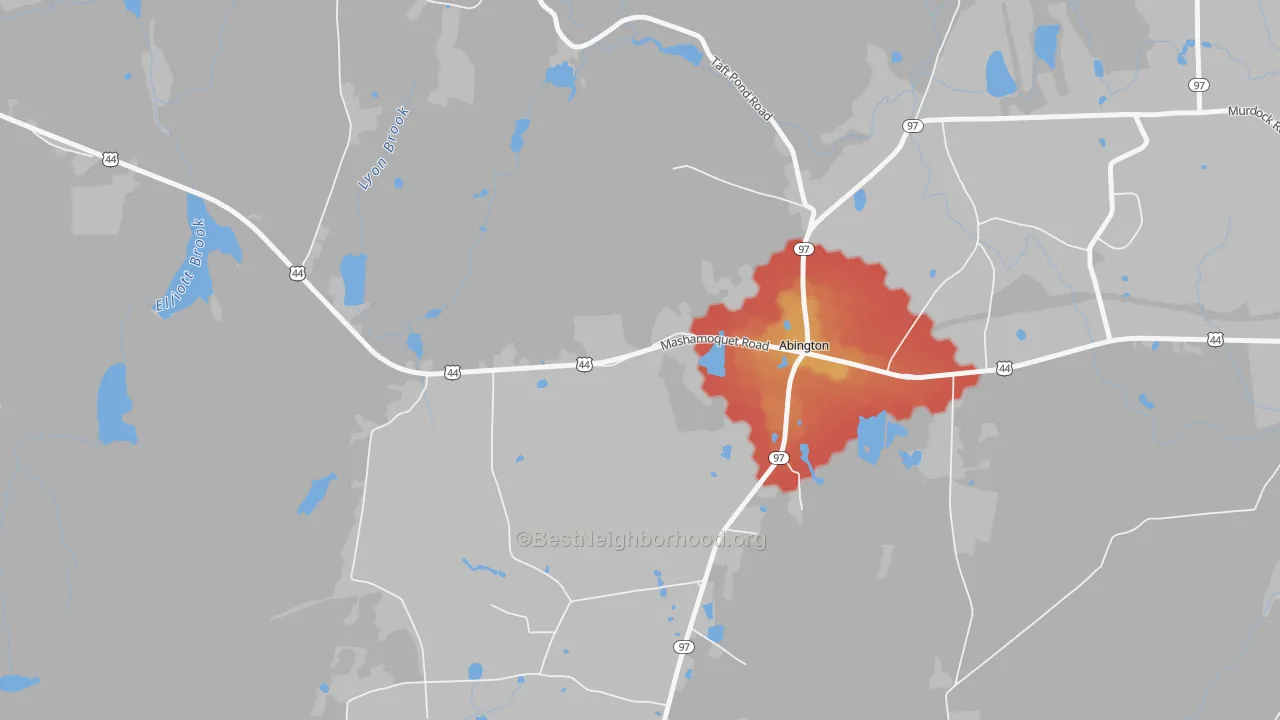 Walk Grade map of 06230, CT, walkable areas in green and car-dependent areas in red