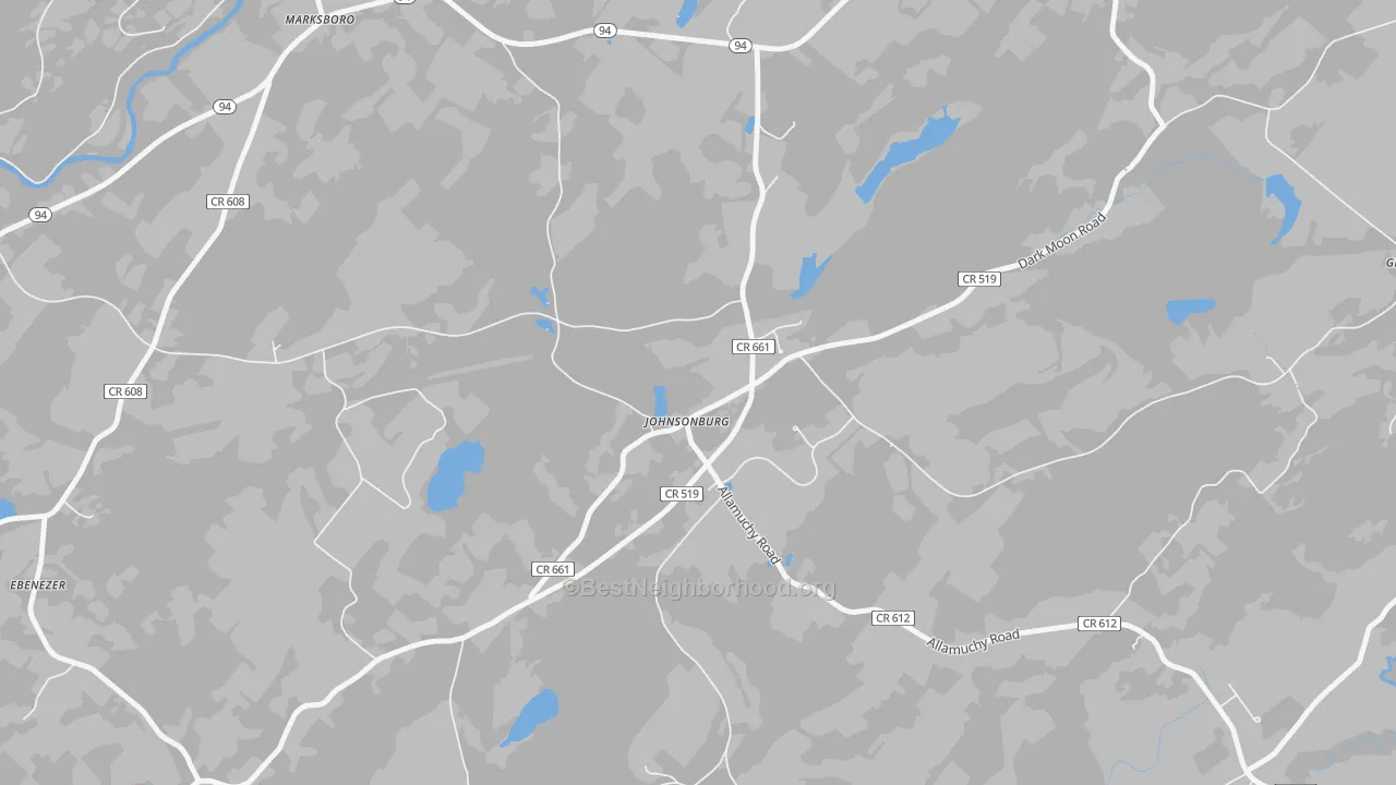 Walk Grade map of 07846, NJ, walkable areas in green and car-dependent areas in red
