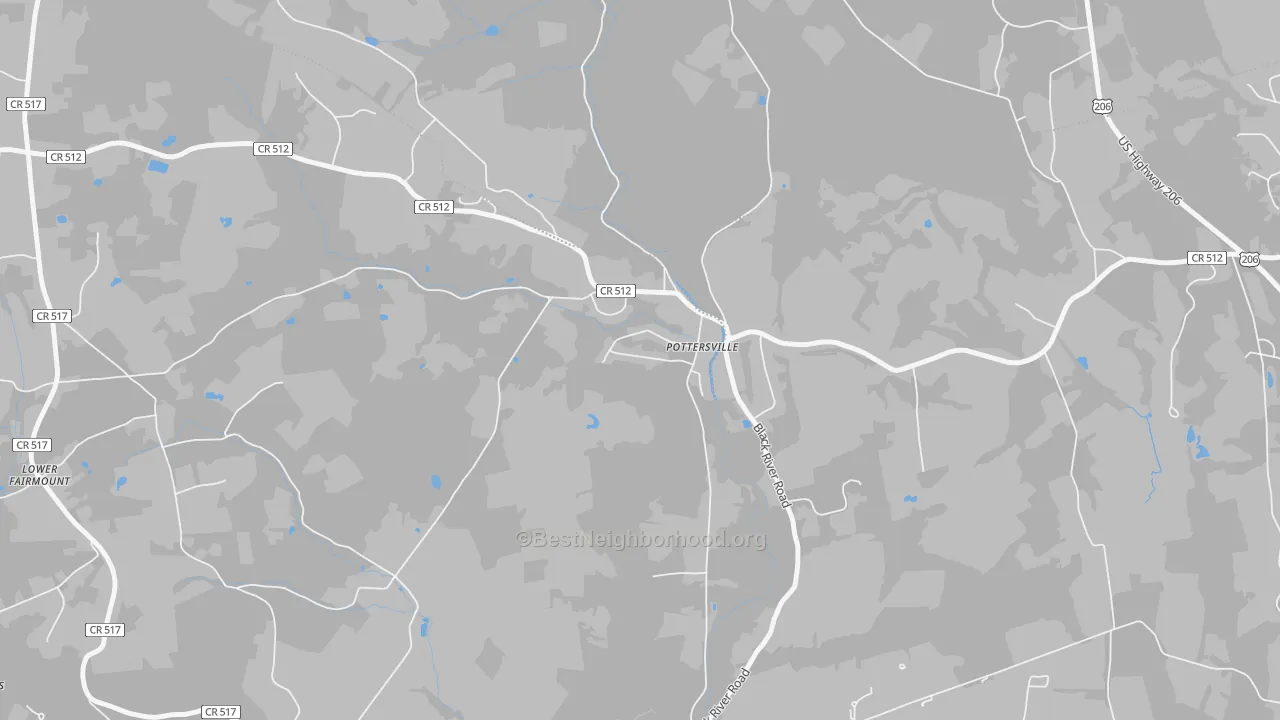 Walk Grade map of 07979, NJ, walkable areas in green and car-dependent areas in red