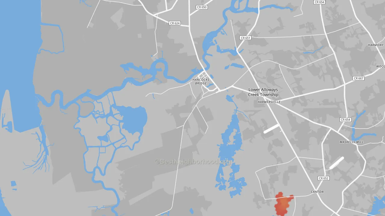Walk Grade map of 08038, NJ, walkable areas in green and car-dependent areas in red