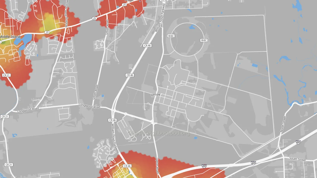 Walk Grade map of 11973, NY, walkable areas in green and car-dependent areas in red