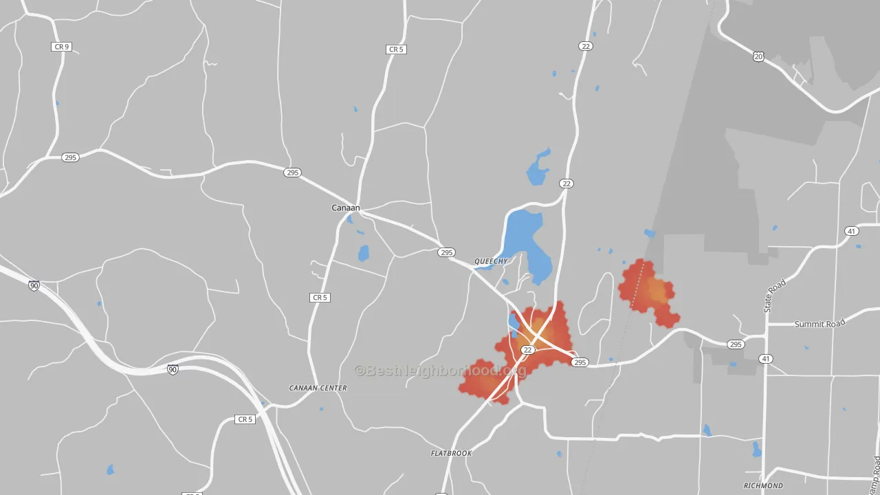 Walk Grade map of 12029, NY, walkable areas in green and car-dependent areas in red
