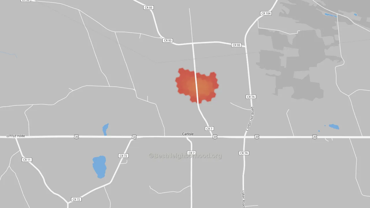 Walk Grade map of 12031, NY, walkable areas in green and car-dependent areas in red