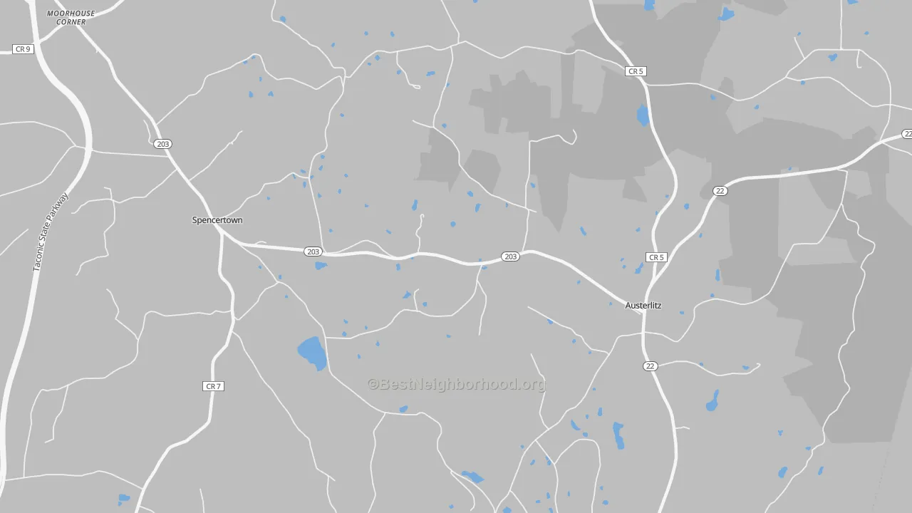 Walk Grade map of 12165, NY, walkable areas in green and car-dependent areas in red