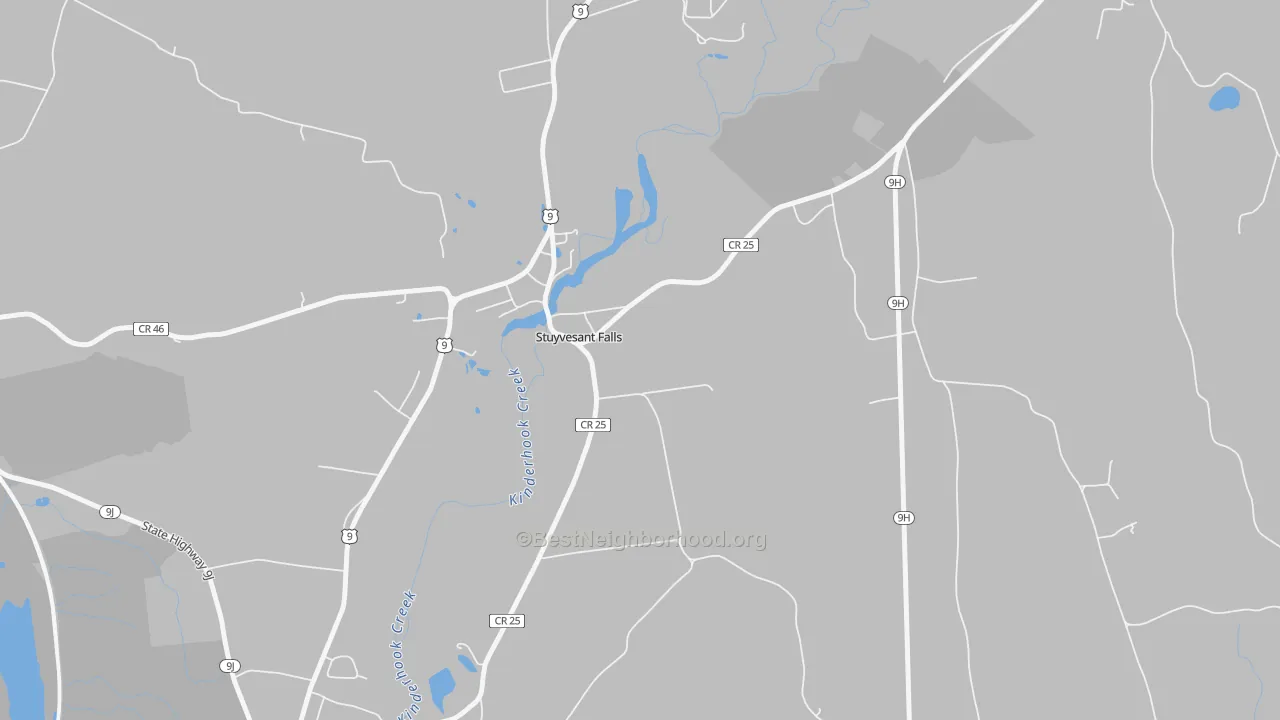Walk Grade map of 12174, NY, walkable areas in green and car-dependent areas in red