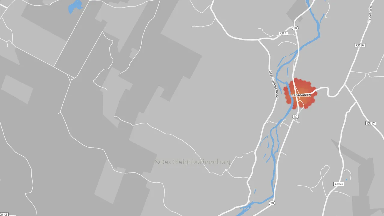 Walk Grade map of 12194, NY, walkable areas in green and car-dependent areas in red