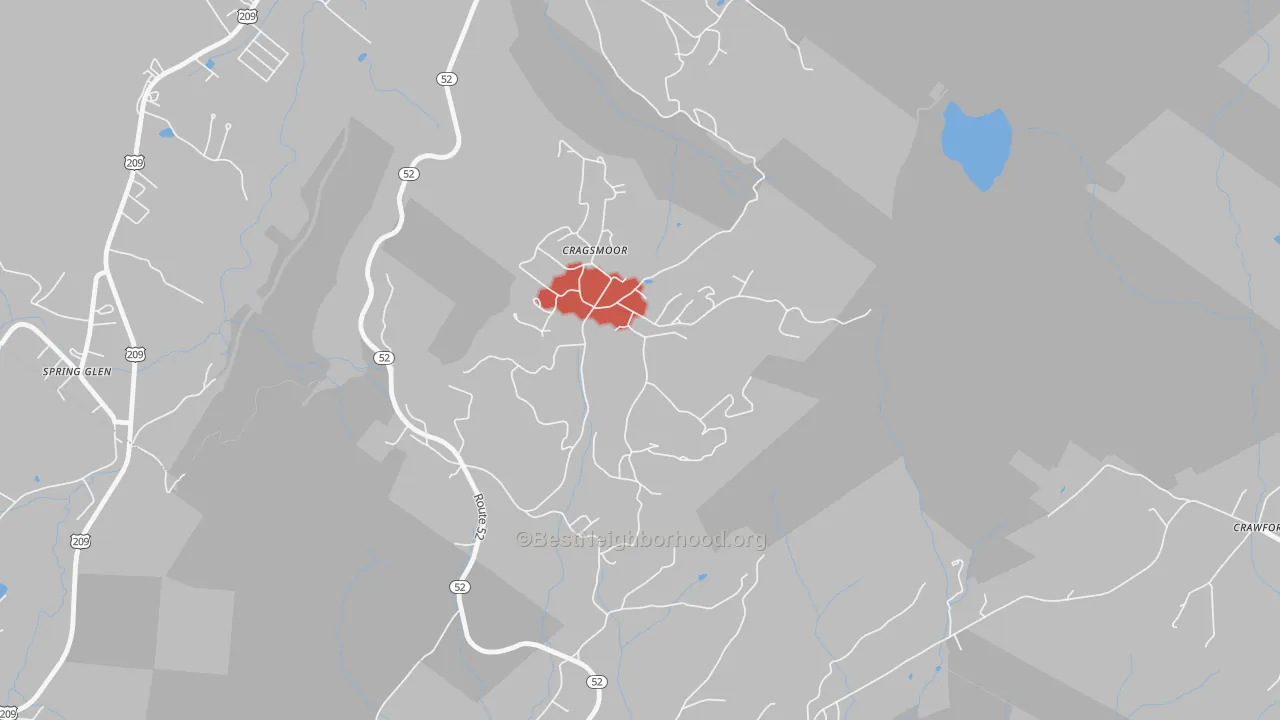 Walk Grade map of 12420, NY, walkable areas in green and car-dependent areas in red