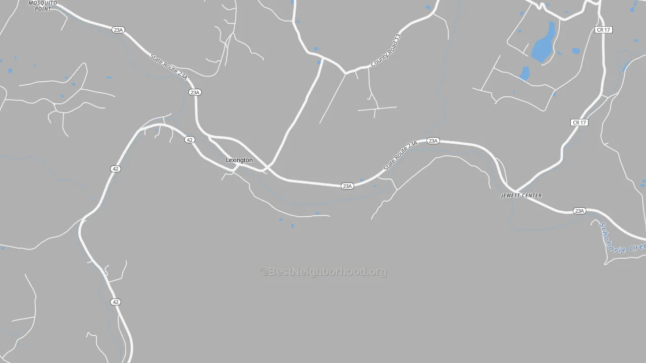 Walk Grade map of 12452, NY, walkable areas in green and car-dependent areas in red