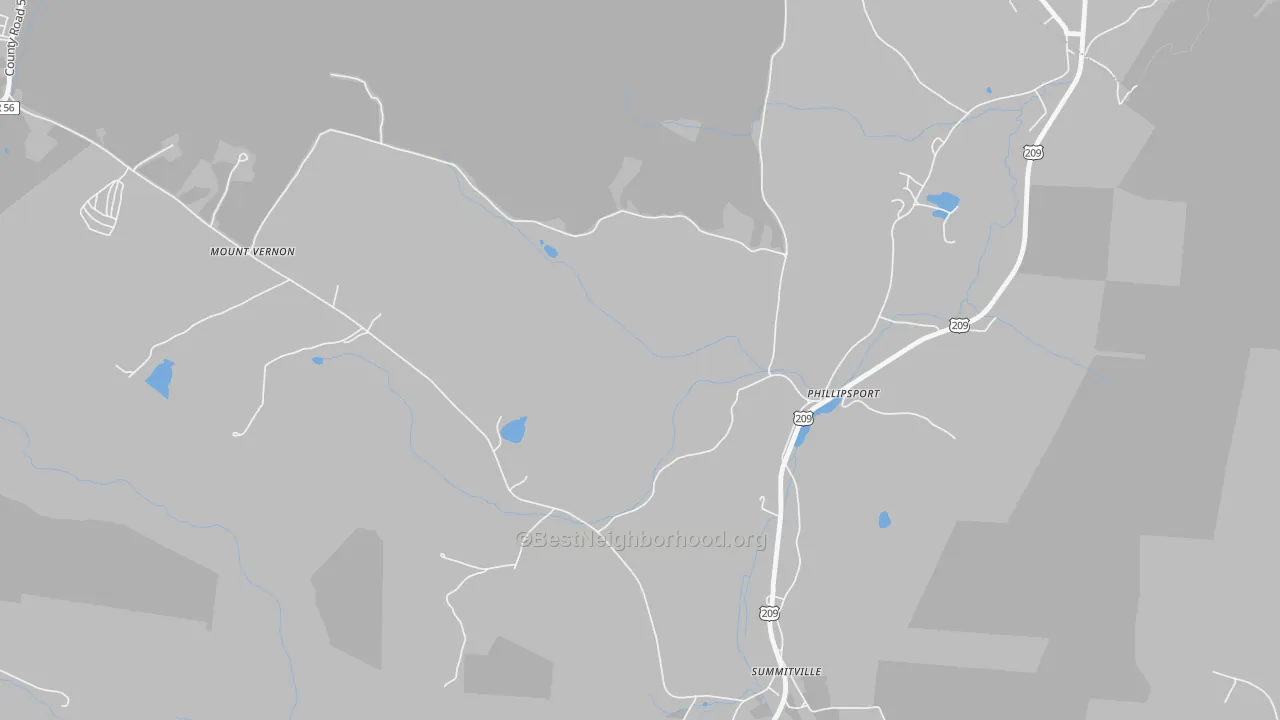 Walk Grade map of 12769, NY, walkable areas in green and car-dependent areas in red