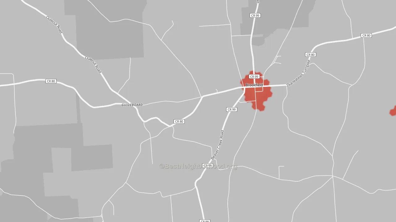 Walk Grade map of 13314, NY, walkable areas in green and car-dependent areas in red