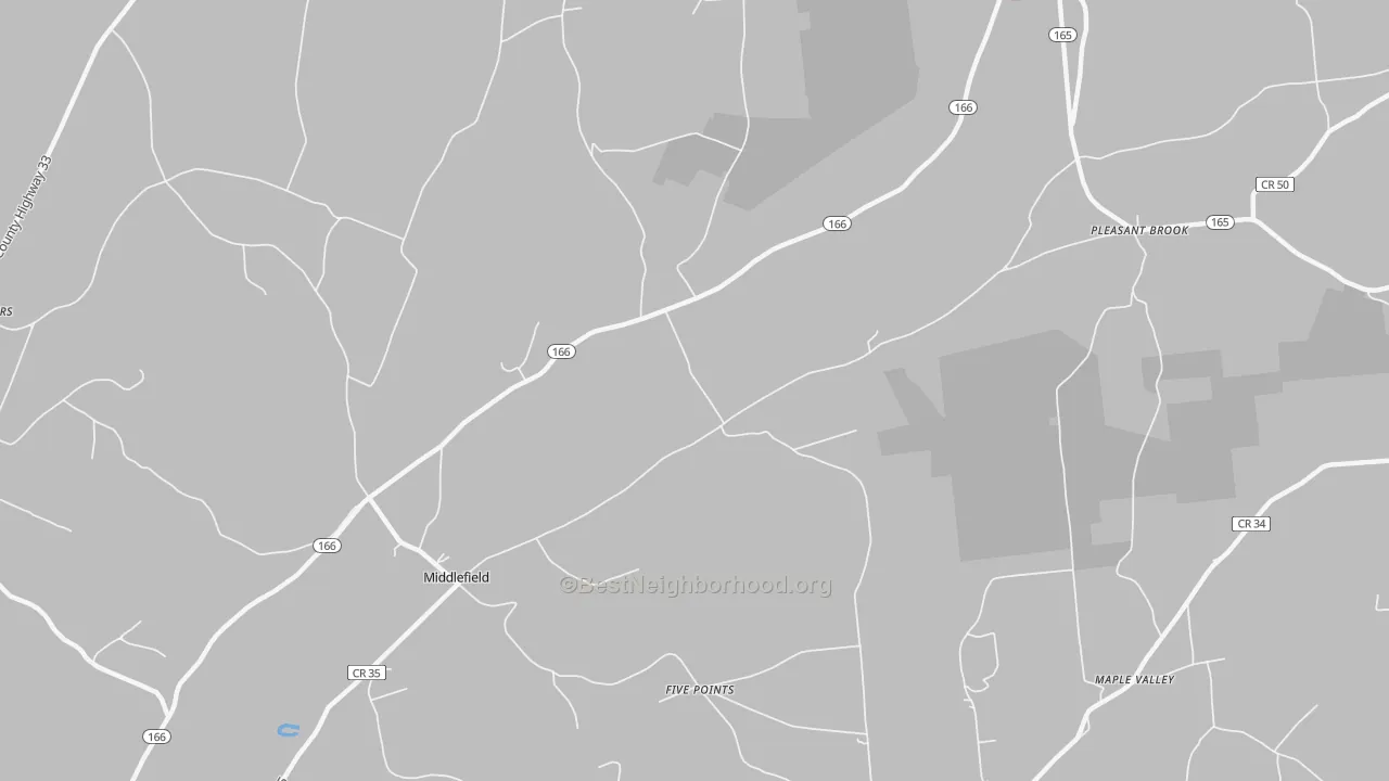 Walk Grade map of 13450, NY, walkable areas in green and car-dependent areas in red