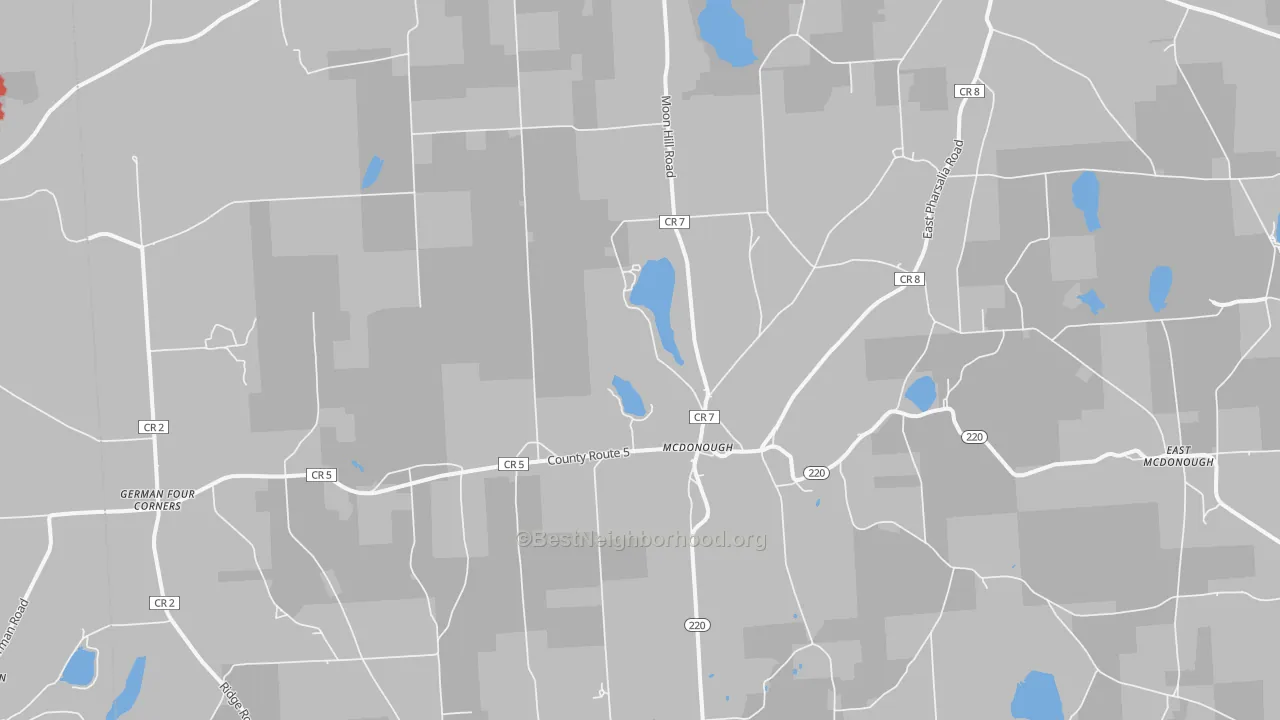 Walk Grade map of 13801, NY, walkable areas in green and car-dependent areas in red
