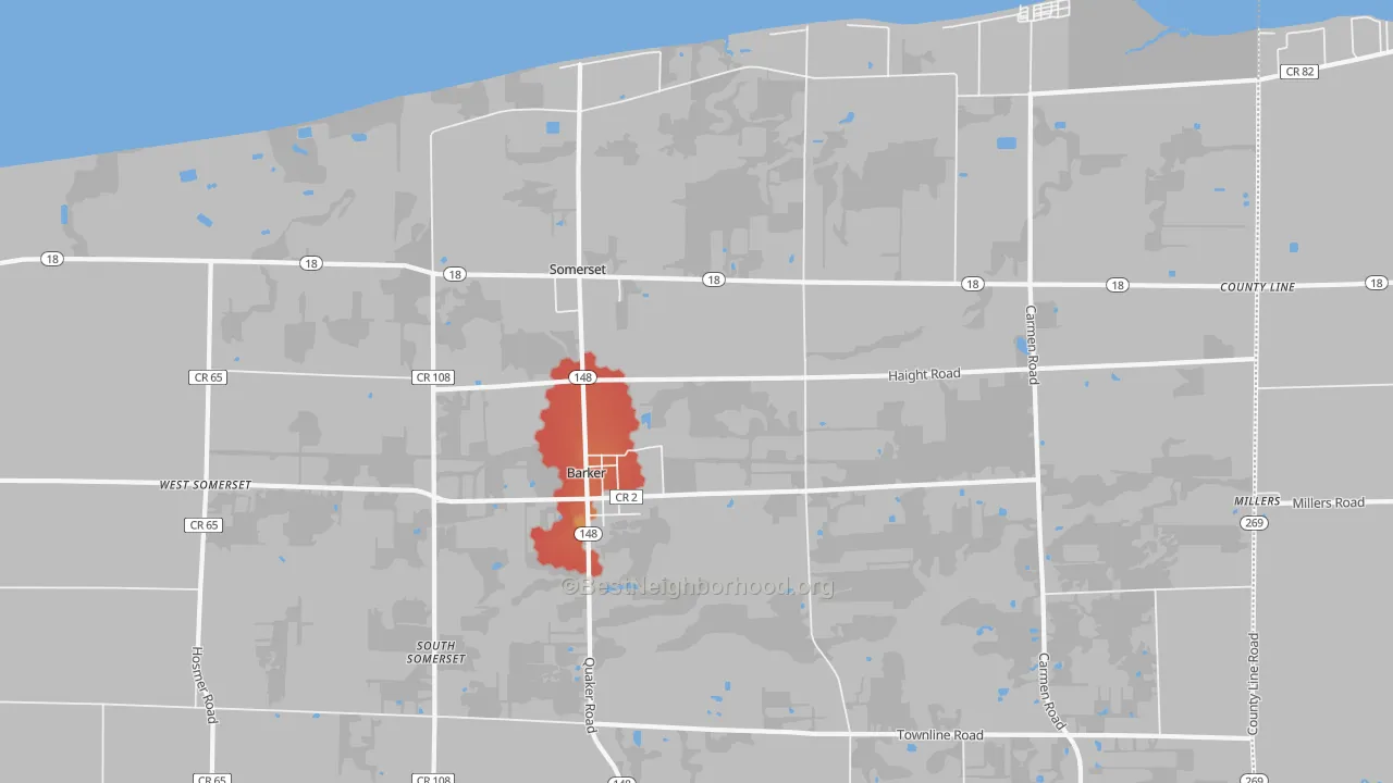 Walk Grade map of 14012, NY, walkable areas in green and car-dependent areas in red