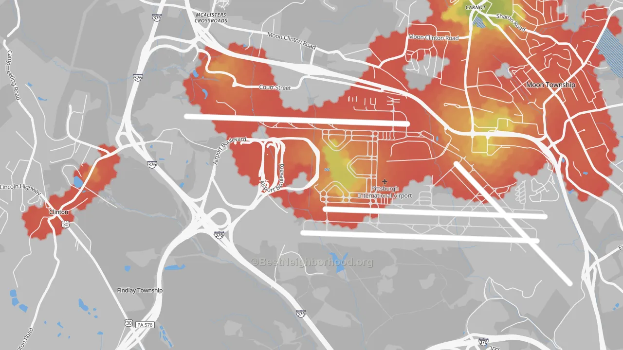 Walk Grade map of 15231, PA, walkable areas in green and car-dependent areas in red