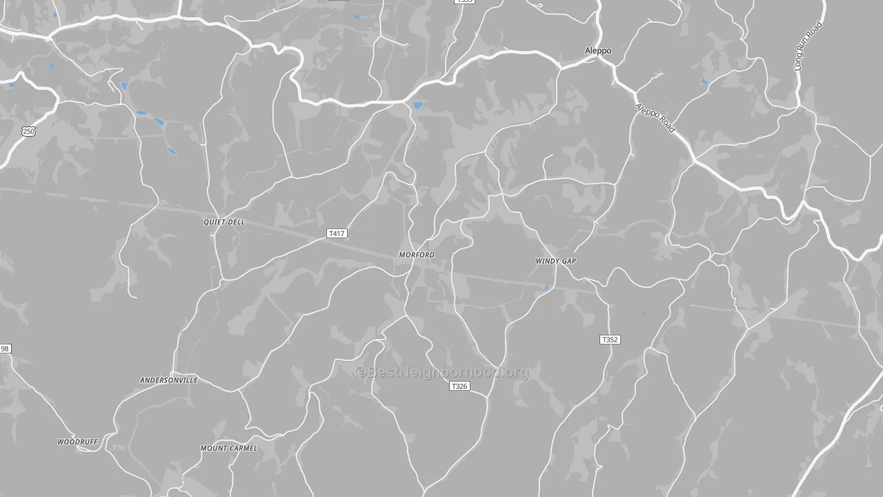 Walk Grade map of 15310, PA, walkable areas in green and car-dependent areas in red