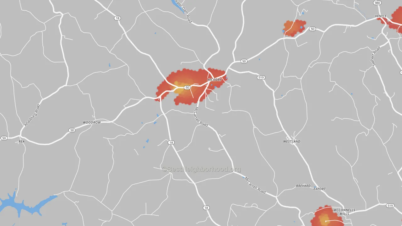 Walk Grade map of 15340, PA, walkable areas in green and car-dependent areas in red