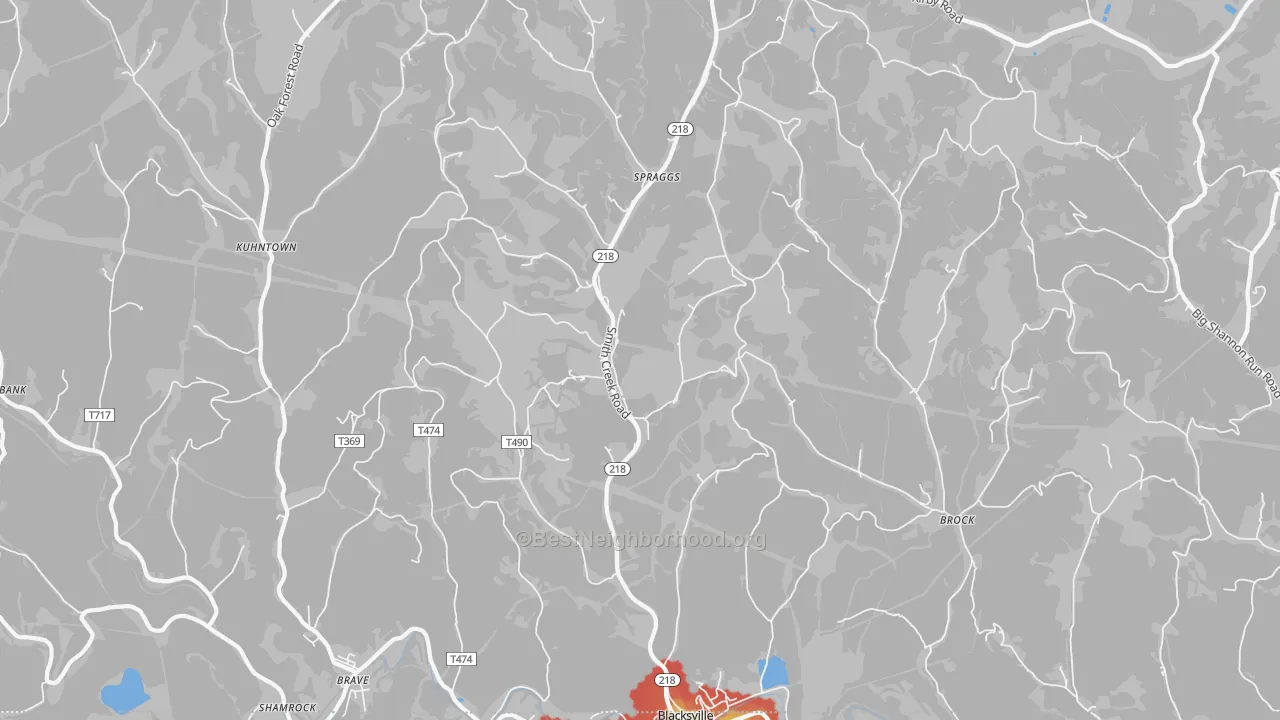 Walk Grade map of 15362, PA, walkable areas in green and car-dependent areas in red