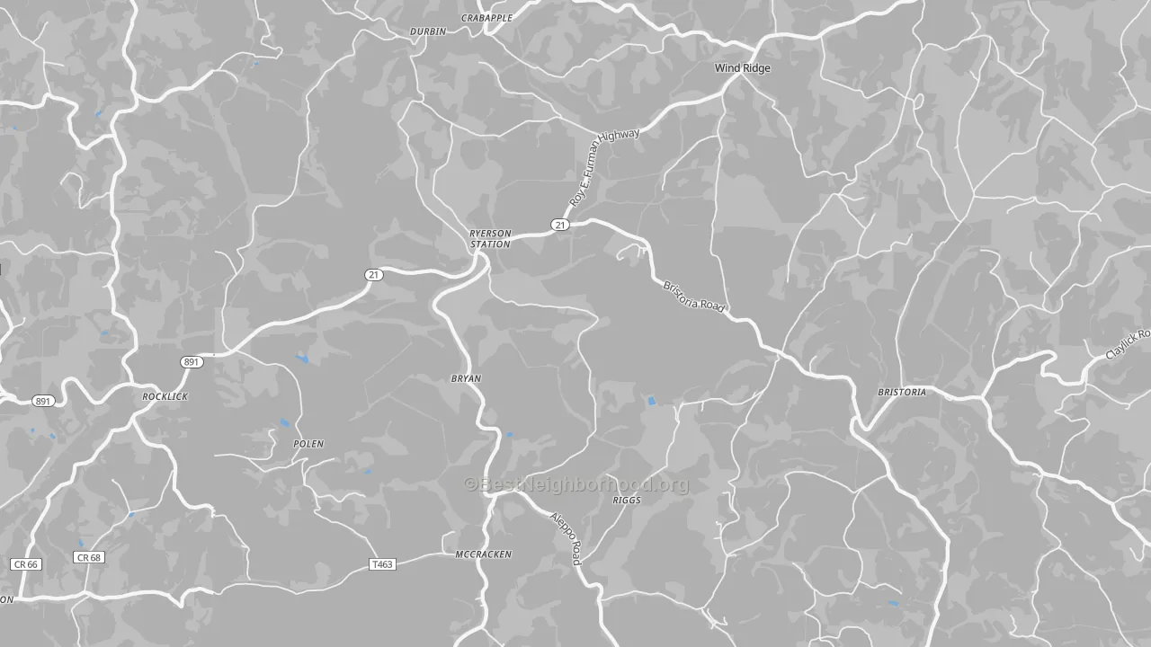 Walk Grade map of 15380, PA, walkable areas in green and car-dependent areas in red
