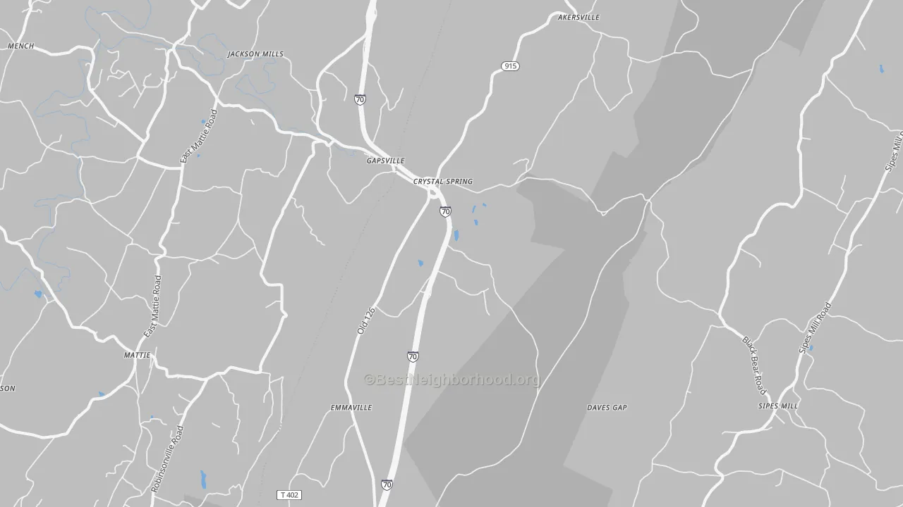 Walk Grade map of 15536, PA, walkable areas in green and car-dependent areas in red
