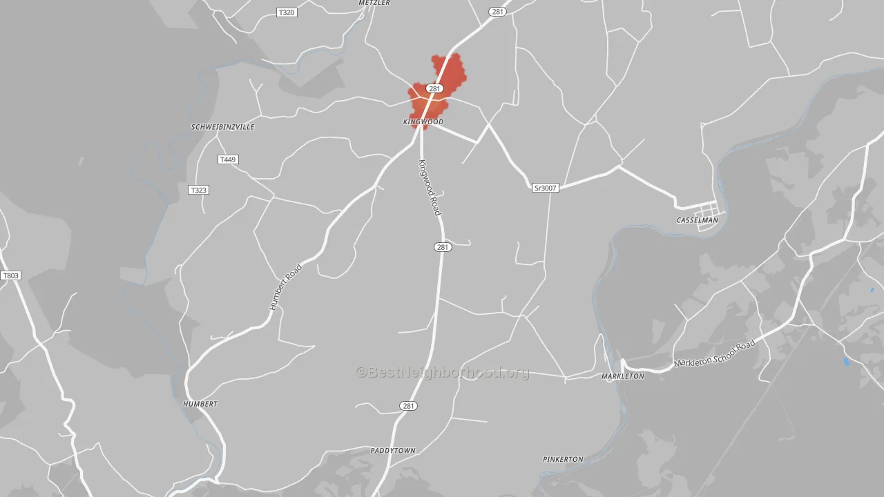 Walk Grade map of 15551, PA, walkable areas in green and car-dependent areas in red