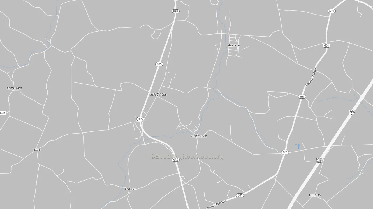 Walk Grade map of 15561, PA, walkable areas in green and car-dependent areas in red