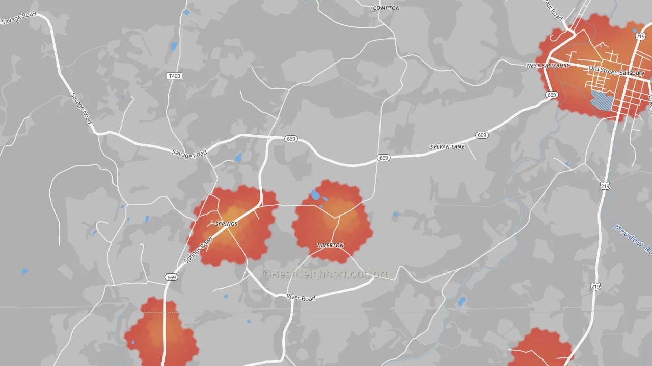 Walk Grade map of 15562, PA, walkable areas in green and car-dependent areas in red