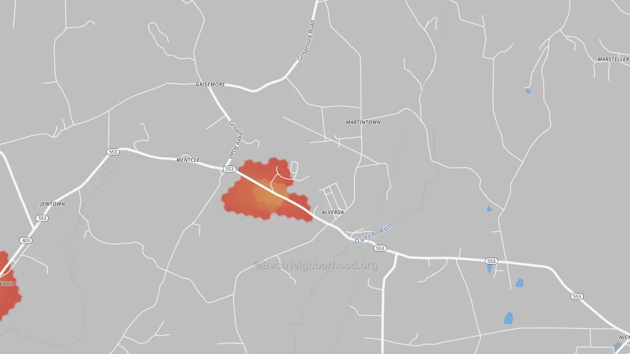 Walk Grade map of 15710, PA, walkable areas in green and car-dependent areas in red