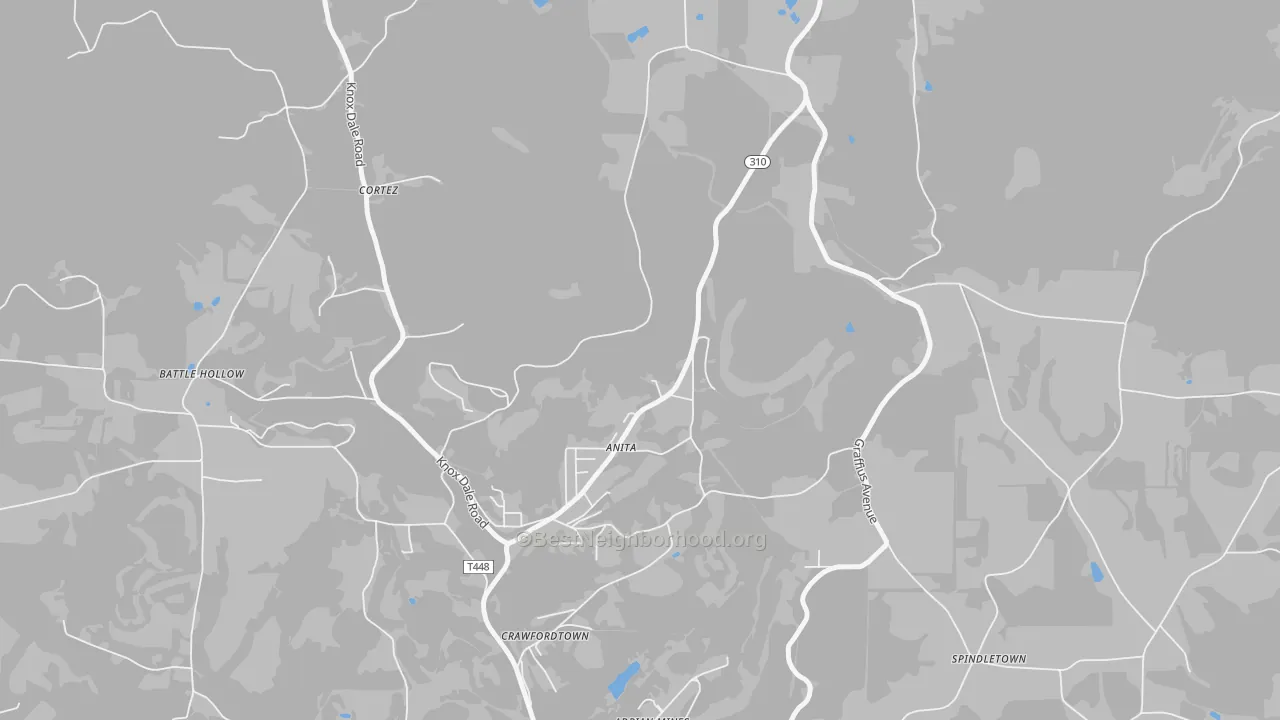 Walk Grade map of 15711, PA, walkable areas in green and car-dependent areas in red