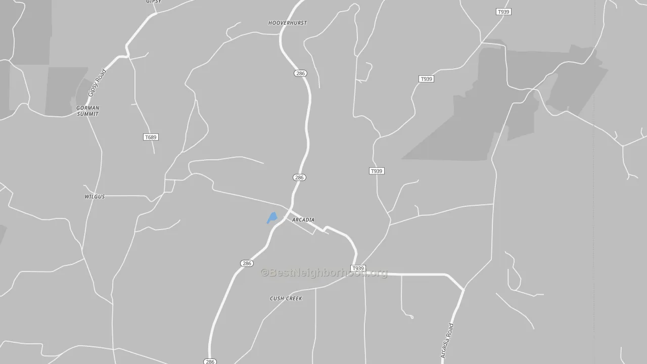 Walk Grade map of 15712, PA, walkable areas in green and car-dependent areas in red