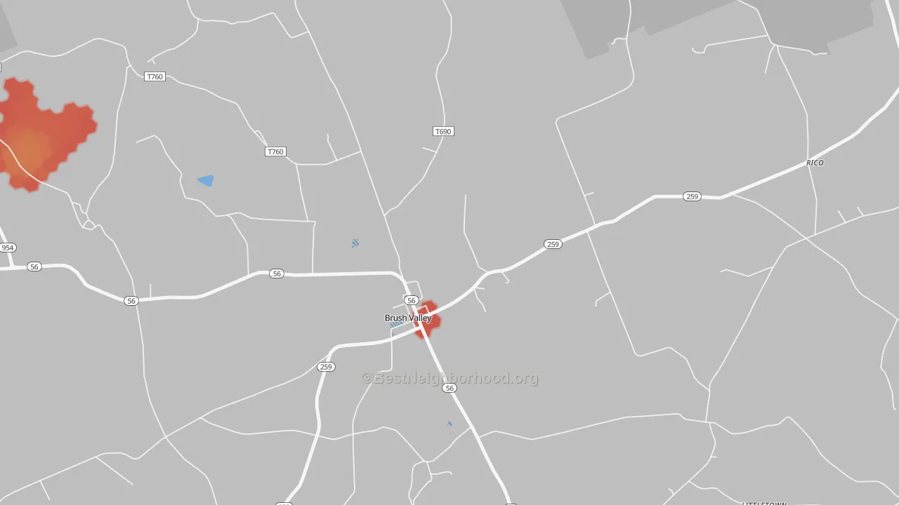 Walk Grade map of 15720, PA, walkable areas in green and car-dependent areas in red