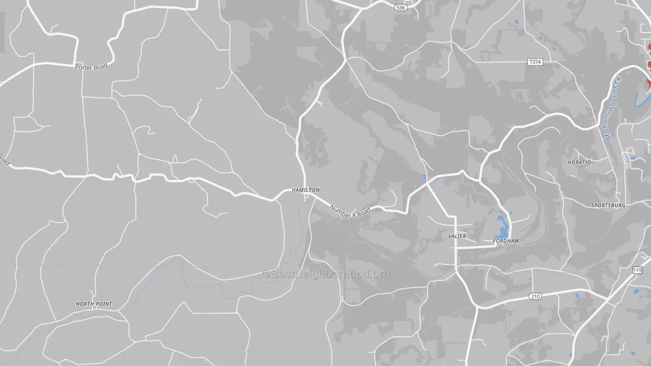 Walk Grade map of 15744, PA, walkable areas in green and car-dependent areas in red