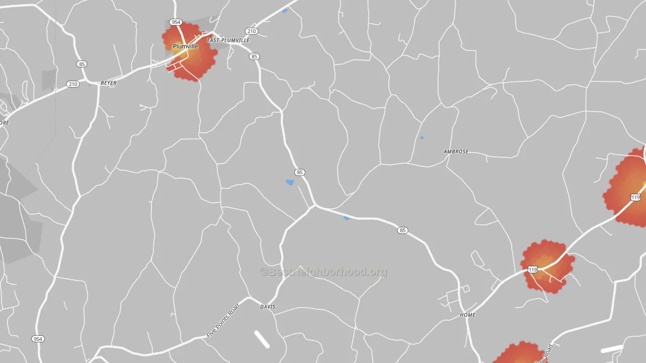 Walk Grade map of 15747, PA, walkable areas in green and car-dependent areas in red