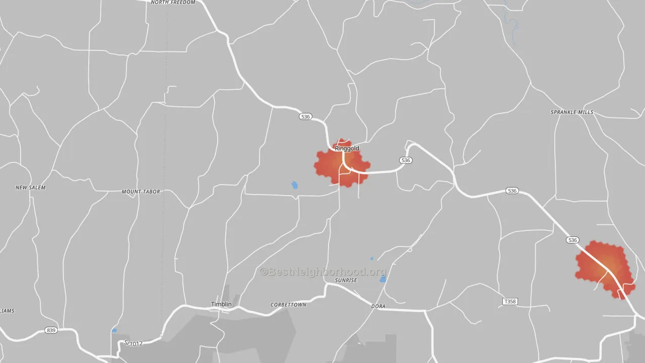 Walk Grade map of 15770, PA, walkable areas in green and car-dependent areas in red