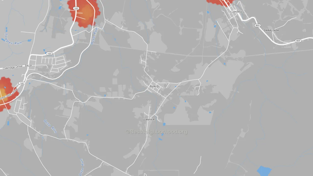 Walk Grade map of 15930, PA, walkable areas in green and car-dependent areas in red