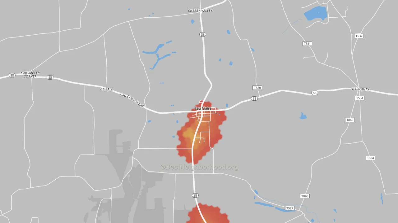 Walk Grade map of 16030, PA, walkable areas in green and car-dependent areas in red
