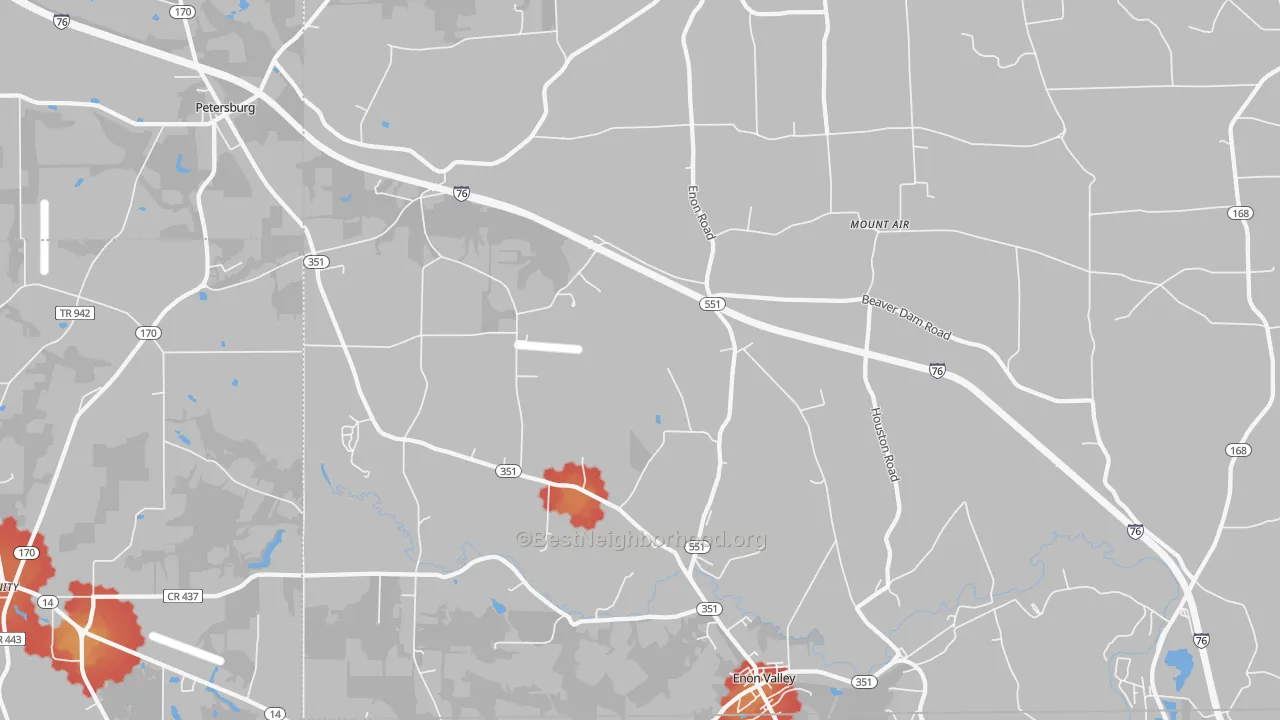 Walk Grade map of 16120, PA, walkable areas in green and car-dependent areas in red