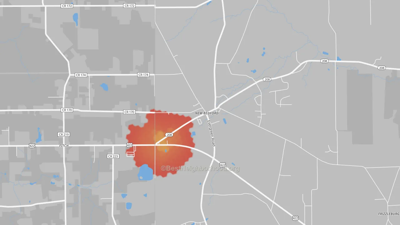 Walk Grade map of 16140, PA, walkable areas in green and car-dependent areas in red